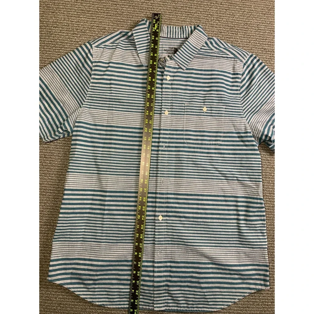 The North Face Shirt Mens Size XLarge Blue Gray Stripe Short Sleeve Button Up